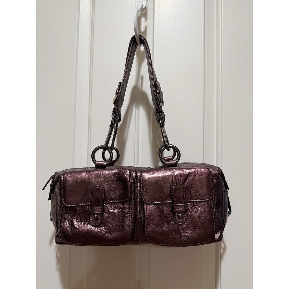 Y2K Hype Womens Metallic Leather Shoulder Bag Purple Medium Size 13x5x5 NEW